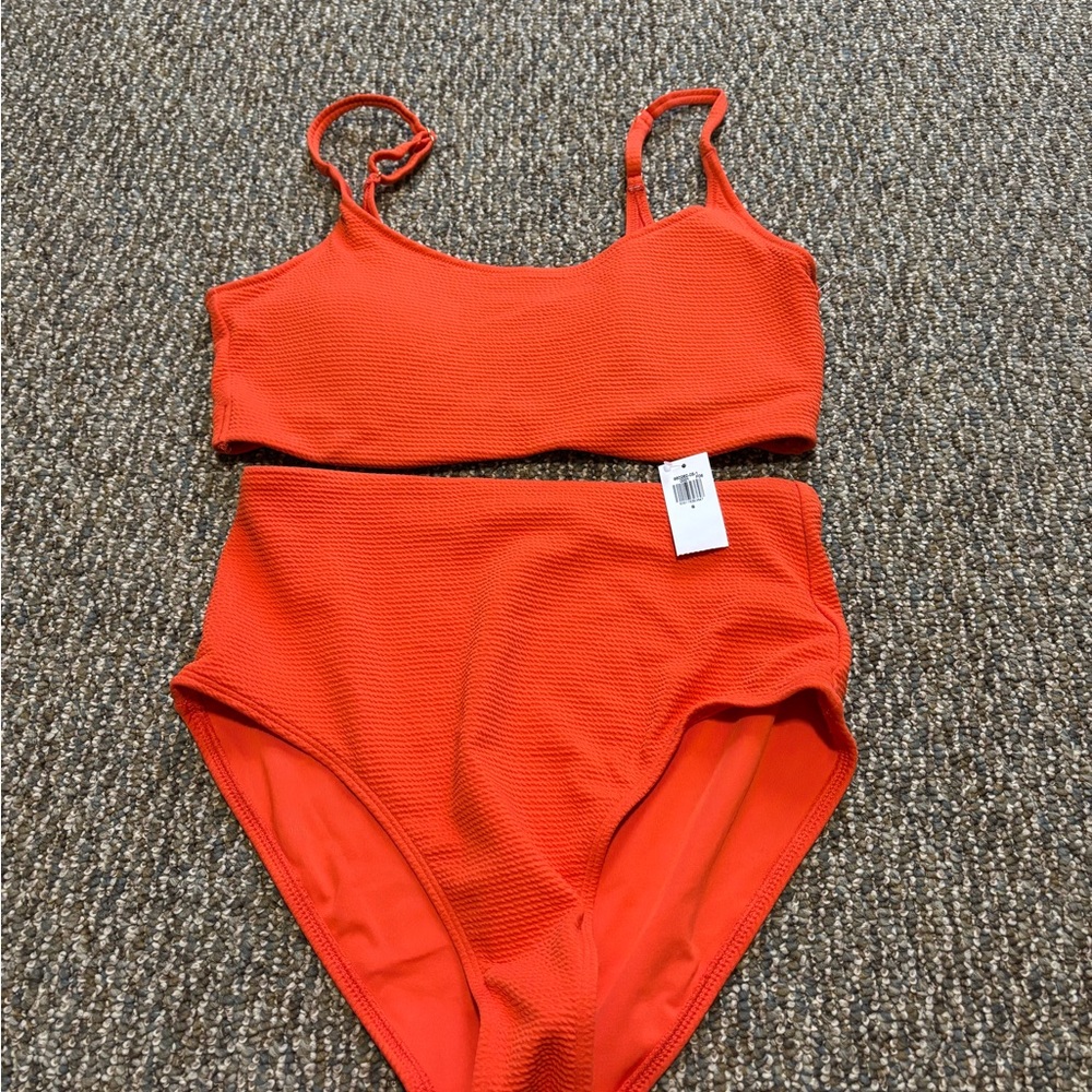 Old Navy Red Bikini Set High-Waisted Swimwear
